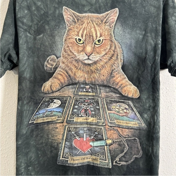 The Mountain Tarot Card Cat Reading Tie Dye Green Black T-Shirt Cotton Size Sm - Picture 2 of 10